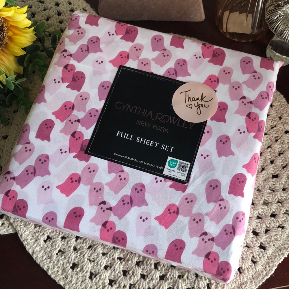 Cynthia Rowley PINK GHOSTS Halloween Sheet Set - FULL